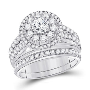 14kt White Gold Womens Round Diamond Bridal Wedding Engagement Ring Band Set 1-1/5 Cttw (Certified)