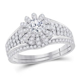 14kt White Gold Womens Round Diamond Bridal Wedding Engagement Ring Band Set 1.00 Cttw