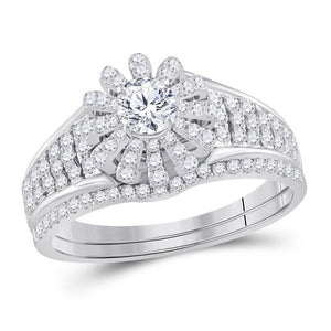 14kt White Gold Womens Round Diamond Bridal Wedding Engagement Ring Band Set 1.00 Cttw