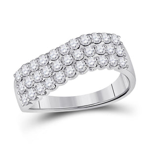 14kt White Gold Womens Round Diamond Contoured Triple Row Band Ring 1.00 Cttw