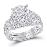 14kt White Gold Womens Princess Diamond Bridal Wedding Engagement Ring Band Set 1-1/2 Cttw