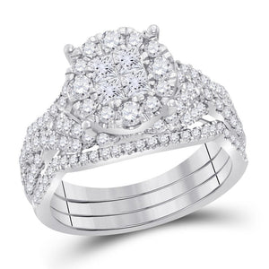 14kt White Gold Womens Princess Diamond Bridal Wedding Engagement Ring Band Set 1-1/2 Cttw