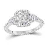 14kt White Gold Womens Baguette Diamond Fashion Cluster Ring 5/8 Cttw