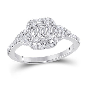 14kt White Gold Womens Baguette Diamond Fashion Cluster Ring 5/8 Cttw