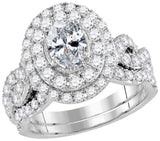 14kt White Gold Womens Oval Diamond Bridal Wedding Engagement Ring Band Set 2.00 Cttw (Certified)