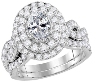 14kt White Gold Womens Oval Diamond Bridal Wedding Engagement Ring Band Set 2.00 Cttw (Certified)