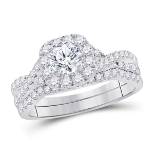 14kt White Gold Womens Round Diamond Bridal Wedding Engagement Ring Band Set 1.00 Cttw (Certified)