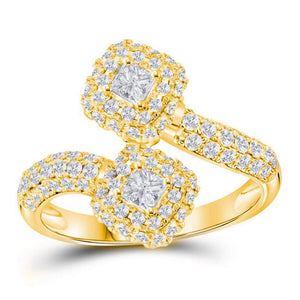 14kt Yellow Gold Womens Round Diamond 2-stone Bridal Wedding Engagement Ring 3/4 Cttw (Certified)