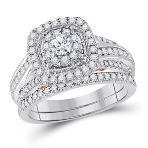 14kt Two-tone Gold Womens Round Diamond Bridal Wedding Engagement Ring Band Set 1.00 Cttw (Certified)