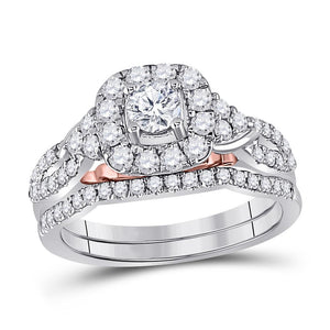 14kt Two-tone Gold Womens Round Diamond Bridal Wedding Engagement Ring Band Set 1.00 Cttw (Certified)