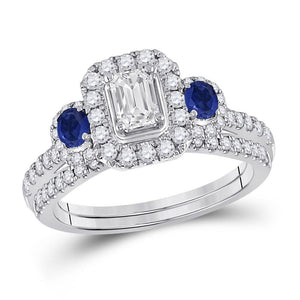 14kt White Gold Womens Emerald Diamond Bridal Wedding Engagement Ring Band Set 1.00 Cttw (Certified)