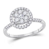 14kt White Gold Womens Round Diamond Right Hand Halo Cluster Ring 5/8 Cttw