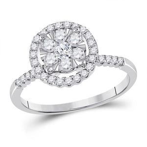 14kt White Gold Womens Round Diamond Right Hand Halo Cluster Ring 5/8 Cttw