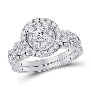 14kt White Gold Womens Round Diamond Bridal Wedding Engagement Ring Band Set 1.00 Cttw (Certified)