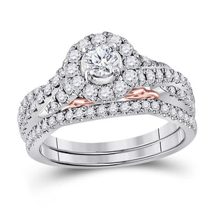 14kt Two-tone Gold Womens Round Diamond Bridal Wedding Engagement Ring Band Set 1.00 Cttw (Certified)