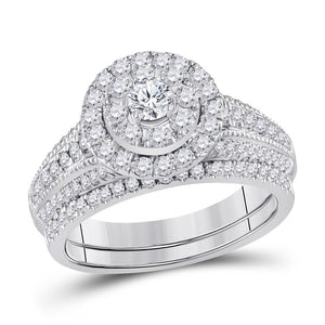 14kt White Gold Womens Round Diamond Bridal Wedding Engagement Ring Band Set 1.00 Cttw (Certified)