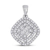 14kt White Gold Womens Baguette Diamond Kite Set Cluster Pendant 1/3 Cttw