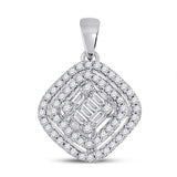 14kt White Gold Womens Baguette Diamond Kite Set Cluster Pendant 1/3 Cttw