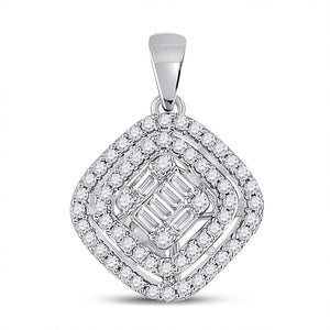 14kt White Gold Womens Baguette Diamond Kite Set Cluster Pendant 1/3 Cttw