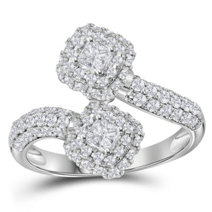 14kt White Gold Womens Princess Diamond 2-stone Bridal Wedding Engagement Ring 1.00 Cttw (Certified)