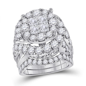 14kt White Gold Womens Princess Diamond Bridal Wedding Engagement Ring Band Set 5-5/8 Cttw