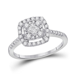 14kt White Gold Womens Princess Diamond Cluster Bridal Wedding Engagement Ring 1/2 Cttw