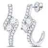 14kt White Gold Womens Round Diamond Dangle 2-stone Earrings 1.00 Cttw (Certified)