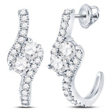14kt White Gold Womens Round Diamond Dangle 2-stone Earrings 1.00 Cttw (Certified)