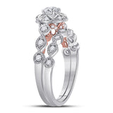 14kt Two-tone Gold Womens Round Diamond Lotus Bridal Wedding Ring Band Set 3/4 (Certified)