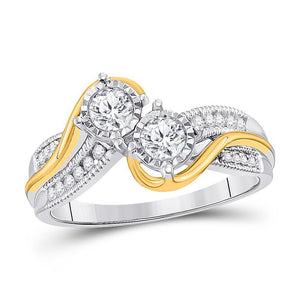14kt Two-tone Gold Womens Round Diamond 2-stone Bridal Wedding Engagement Ring 1/2 Cttw (Certified)