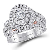 14kt Two-tone Gold Womens Round Diamond Bridal Wedding Engagement Ring Band Set 1-1/2 Cttw (Certified)