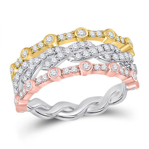 10kt Tri-Tone Gold Womens Round Diamond Convertible Stackable Band Ring 5/8 Cttw