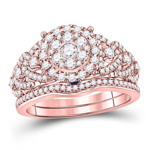 14kt Rose Gold Womens Round Diamond Bridal Wedding Engagement Ring Band Set 1.00 Cttw
