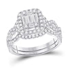 14kt White Gold Womens Baguette Diamond Bridal Wedding Engagement Ring Band Set 1.00 Cttw