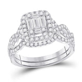 14kt White Gold Womens Baguette Diamond Bridal Wedding Engagement Ring Band Set 1.00 Cttw