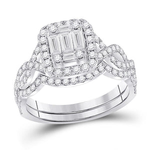 14kt White Gold Womens Baguette Diamond Bridal Wedding Engagement Ring Band Set 1.00 Cttw