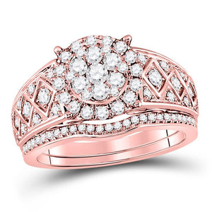14kt Rose Gold Womens Round Diamond Bridal Wedding Engagement Ring Band Set 1.00 Cttw