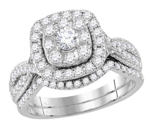 14kt White Gold Womens Round Diamond Bridal Wedding Engagement Ring Band Set 1.00 Cttw (Certified)