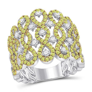 14kt White Gold Womens Round Yellow Diamond Twist Cocktail Ring 1-3/4 Cttw