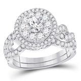 14kt White Gold Womens Round Diamond Bridal Wedding Engagement Ring Band Set 2.00 Cttw (Certified)