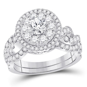 14kt White Gold Womens Round Diamond Bridal Wedding Engagement Ring Band Set 2.00 Cttw (Certified)