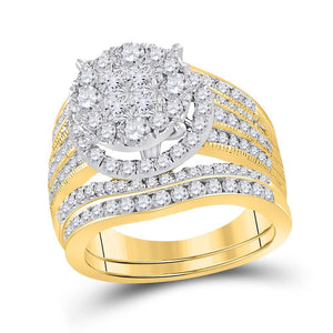 14kt Yellow Gold Womens Princess Diamond Bridal Wedding Engagement Ring Band Set 2-1/2 Cttw