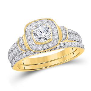 14kt Yellow Gold Womens Round Diamond Bridal Wedding Engagement Ring Band Set 1.00 Cttw