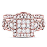 14kt Rose Gold Womens Round Diamond Bridal Wedding Engagement Ring Band Set 1-1/4 Cttw