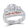 14kt Two-tone Gold Womens Round Diamond Bridal Wedding Engagement Ring Band Set 1-1/2 Cttw (Certified)