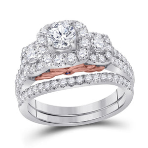 14kt Two-tone Gold Womens Round Diamond Bridal Wedding Engagement Ring Band Set 1-1/2 Cttw (Certified)