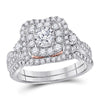 14kt Two-tone Gold Womens Round Diamond Bridal Wedding Engagement Ring Band Set 1.00 Cttw (Certified)