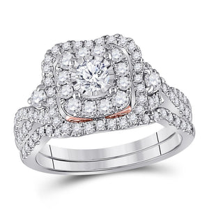 14kt Two-tone Gold Womens Round Diamond Bridal Wedding Engagement Ring Band Set 1.00 Cttw (Certified)