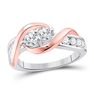 14kt Two-tone Gold Womens Round Diamond 2-stone Bridal Wedding Engagement Ring 1.00 Cttw (Certified)