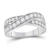 14kt White Gold Womens Round Diamond Crossover Band Ring 1.00 Cttw